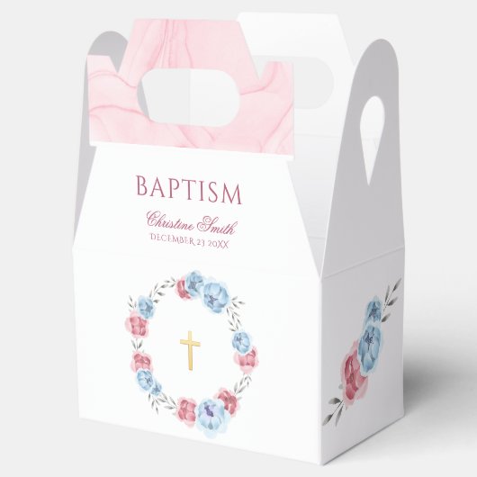 Blauw roze Floral Baby Baptisme Christening Bedankdoosjes (Geopend)