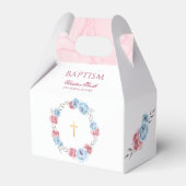 Blauw roze Floral Baby Baptisme Christening Bedankdoosjes (Voorkant Zijde)