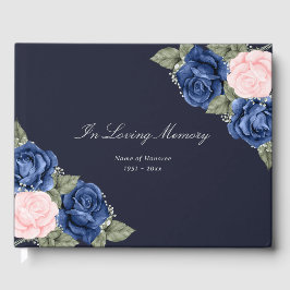 Blauw Roze Floral Memorial Funeral Gastenboek