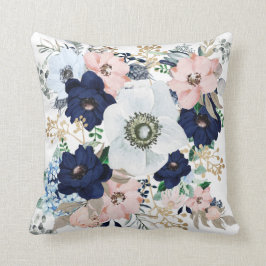 Blauw Roze Floral Roos Kussen