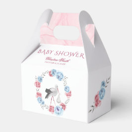 Blauw roze Floral Stork Winter Baby shower Bedankdoosjes