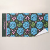 Blauw roze florale naadloze patroon, aangepast badhanddoek (Badhanddoek)