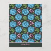 Blauw roze florale naadloze patroon, aangepast briefkaart (Voorkant)