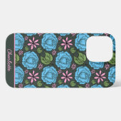 Blauw roze florale naadloze patroon, aangepast iPhone hoesje (Achterkant horizontaal)