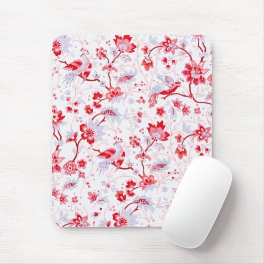 Blauw Roze Folk Bird Floral Muismat (Met muis)