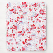  Blauw Roze Folk Bird Floral Muismat (Voorkant)