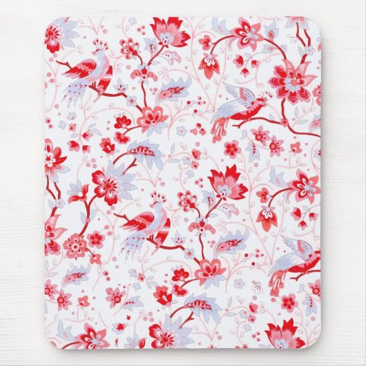  Blauw Roze Folk Bird Floral Muismat (Voorkant)