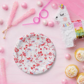  Blauw Roze Folk Bird Floral Papieren Bordje (Feest)