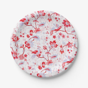  Blauw Roze Folk Bird Floral Papieren Bordje