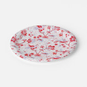  Blauw Roze Folk Bird Floral Papieren Bordje (Gekanteld)