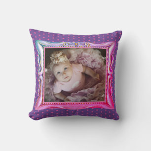 Blauw & Roze Frame Roze Stippen Paarse Baby Foto D Kussen