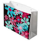 Blauw & roze funky bloemen grote geschenkzak groot cadeauzakje (Achterkant Gekanteld)