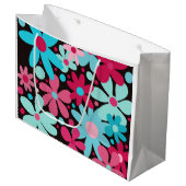 Blauw & roze funky bloemen grote geschenkzak groot cadeauzakje (Voorkant Gekanteld)