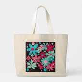 Blauw & roze funky bloemetjes canvas tas. grote tote bag (Achterkant)