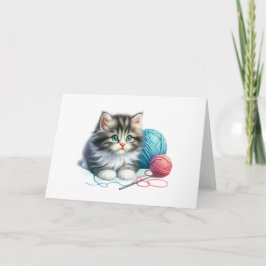 Blauw & Roze Garens Tabby Charm Blank Wenskaart Kaart