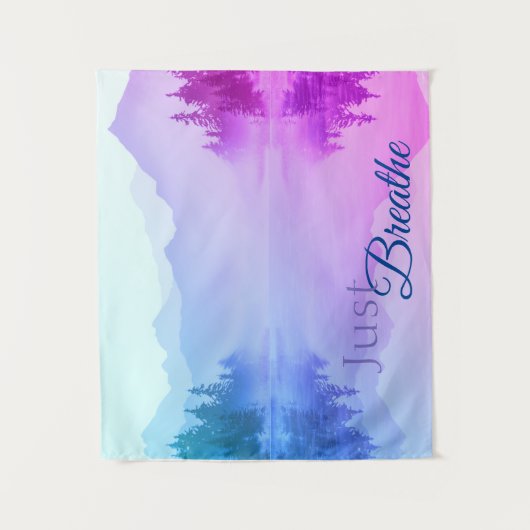 Blauw roze gebergte bos landschap enkel Breaand Wandkleed (Voorkant)