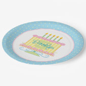 Blauw Roze Geel 5e Verjaardag Naam Cake Papieren Bordje (Gekanteld)