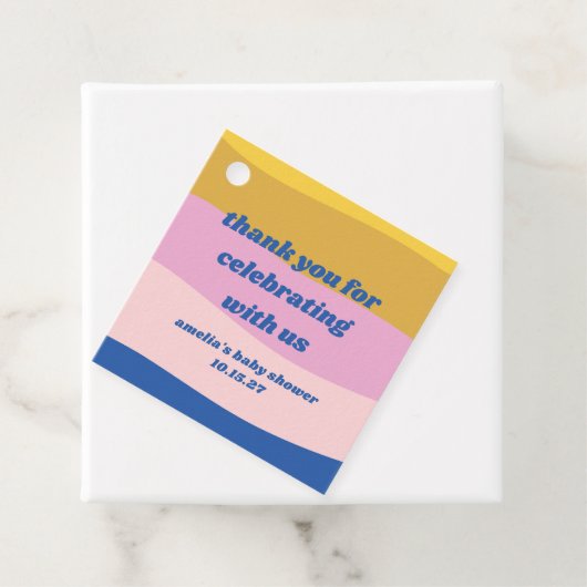 Blauw Roze Geel Aangepaste Schattige Baby shower D Bedankjes Labels (In situ)