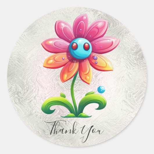 Blauw Roze Geel Bloem Sticker (Voorkant)