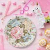 Blauw Roze Geel Bloemig Papieren Bord (Feest)