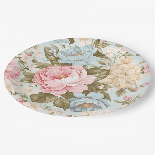 Blauw roze geel bloempapier Bord (Gekanteld)