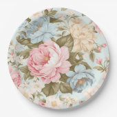 Blauw roze geel bloempapier Bord (Voorkant)