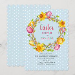 Blauw Roze Geel Bloemstuk Paasbrunch Eierjacht Kaart