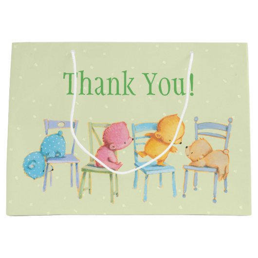 Blauw, Roze, Geel en Bruin Beren spelen Groot Cadeauzakje (Voorkant)