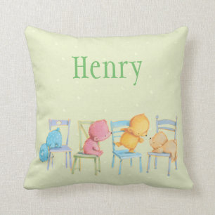 Blauw, Roze, Geel en Bruin Beren spelen Kussen