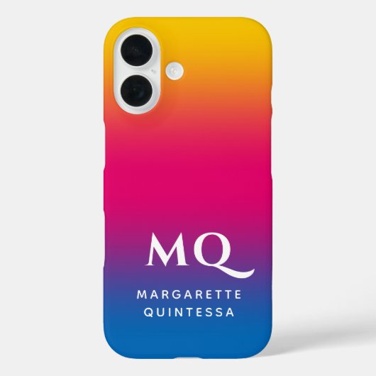 Blauw Roze Geel Gradiënt Wit Monogram Eerste Lette Case-Mate iPhone Case (Achterkant)