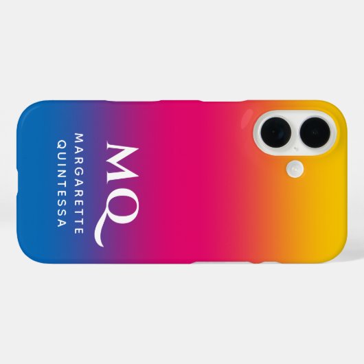 Blauw Roze Geel Gradiënt Wit Monogram Eerste Lette Case-Mate iPhone Case (Achterkant (horizontaal))