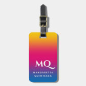 Blauw Roze Geel Gradiënt Witte Monogram Beginlette Bagagelabel (Voorkant verticaal)