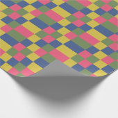 Blauw Roze Geel Groen Checkerboard Cadeaupapier (Hoek)