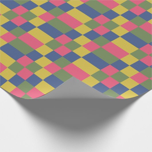 Blauw Roze Geel Groen Checkerboard Cadeaupapier (Hoek)