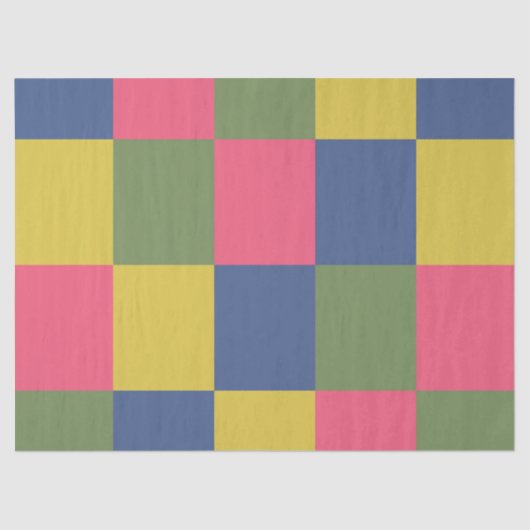 Blauw Roze Geel Groen Checkerboard Tissuepapier (Voorkant)