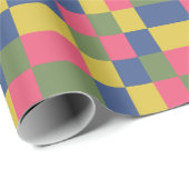 Blauw Roze Geel Groen Schachbrett Cadeaupapier (Rol Hoek)
