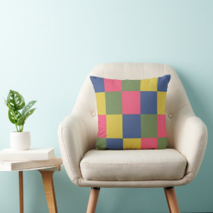 Blauw Roze Geel Groen Schachbrett Kussen