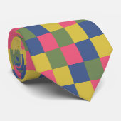 Blauw Roze Geel Groen Schachbrett Stropdas (Opgerold)