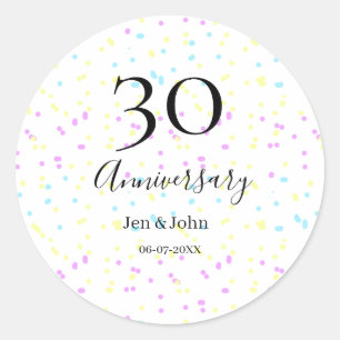 Blauw roze geel polka stippen 30ste verjaardag naa ronde sticker