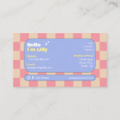 Blauw Roze Geel Retro dambord Boho Visitekaartje (Achterkant)