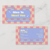 Blauw Roze Geel Retro dambord Boho Visitekaartje (Voorkant / Achterkant)