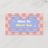 Blauw Roze Geel Retro dambord Boho Visitekaartje (Voorkant)