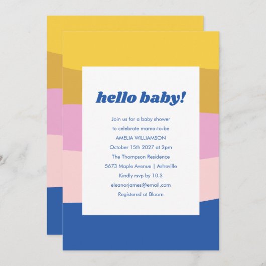 Blauw Roze Geel Schattige Speels Retro Baby shower Kaart (Voorkant / Achterkant)