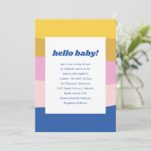 Blauw Roze Geel Schattige Speels Retro Baby shower