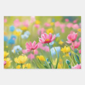 Blauw Roze Geel Wilde Bloemen Veld 2025 Inpakpapier Vel (Voorkant)