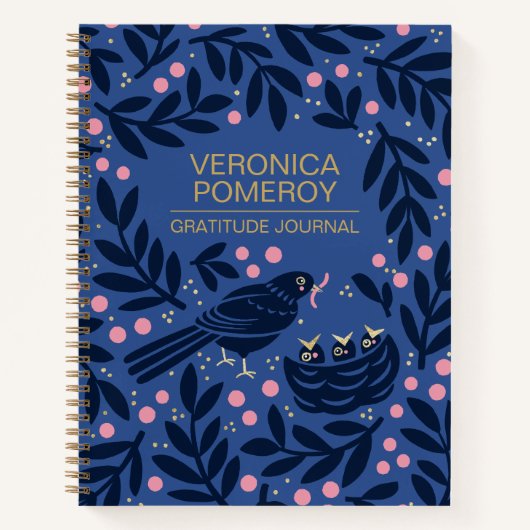 Blauw & Roze Geïllustreerde Vogel Dankbaarheid Jou Notitieboek (Voorkant)