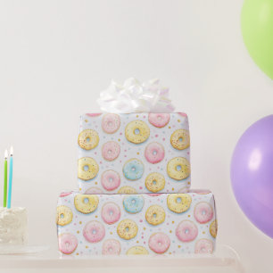 Blauw Roze Gele Donuts Verjaardag Cadeaupapier