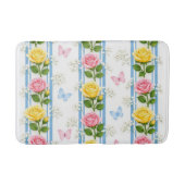 Blauw Roze & Gele Rozen Streep Badmat Bloem (Voorkant)