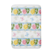 Blauw Roze & Gele Rozen Streep Badmat Bloem (Voorkant Verticaal)