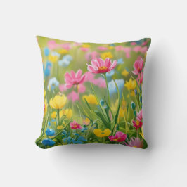 Blauw Roze Gele Wilde Bloemen 2025 Kussen